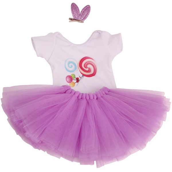 

doll summer clothes - short sleeve jumpsuit & skirt & bowknot hairpin suit for 18inch american doll, for 43cm baby dolls
