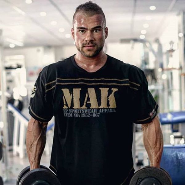 

2020 printing t shirt men fitness round collar muscle exercise fitness strong and handsome mens t-shirt trends brand top, Black;blue