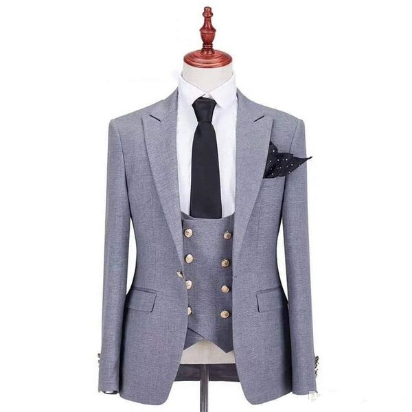 

handsome one button groomsmen peak lapel groom tuxedos men suits wedding/prom/dinner man blazer(jacket+pants+tie+vest) 684, Black;gray