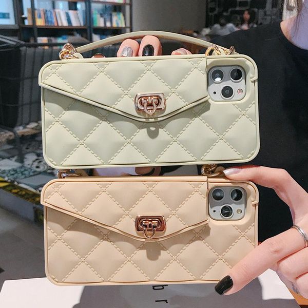 

1pcs phone case oblique back chain card wallet silicone female soft case for iphone 6s 7 8 xr xs 11 pro max
