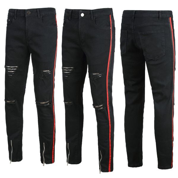 

mens fashion black zipper stretch denim pants slim fit jeans trousers mens pants fashions men pantalon homme pant