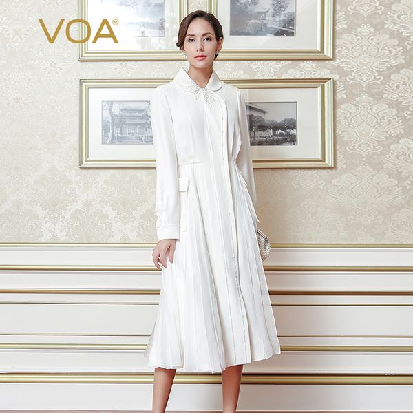 

voa white plus size trench coats women long sleeve luxury silk slim outfit clothes mode femme windbreaker flx01501, Tan;black