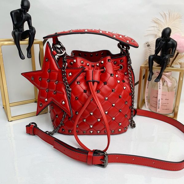 

designer- drawstring bucket bag rivet crossbody shoulder bags tote women genuine leather handbags bolso de mujer de la marca de lujo 2019
