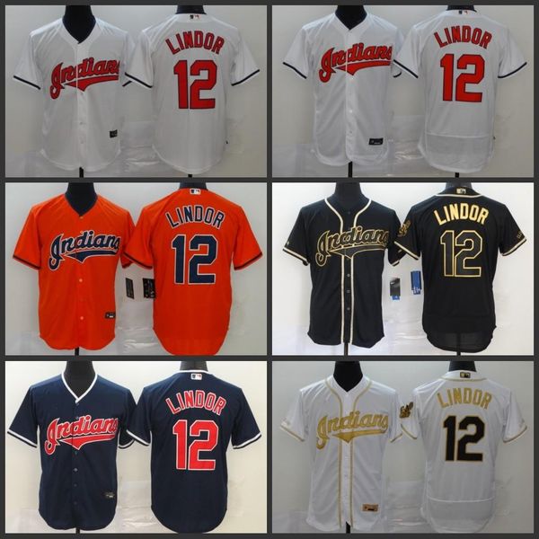 

2020 cleveland 12 francisco lindor baseball jersey, Blue;black