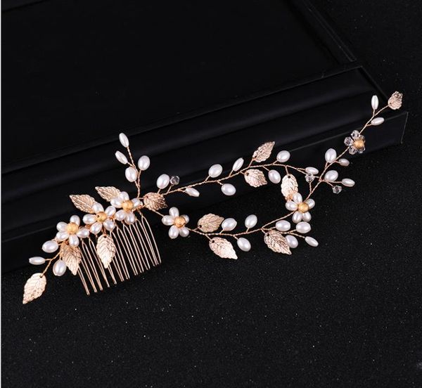 

leaf headdress handmade pearl hair comb hair accessories, Silver