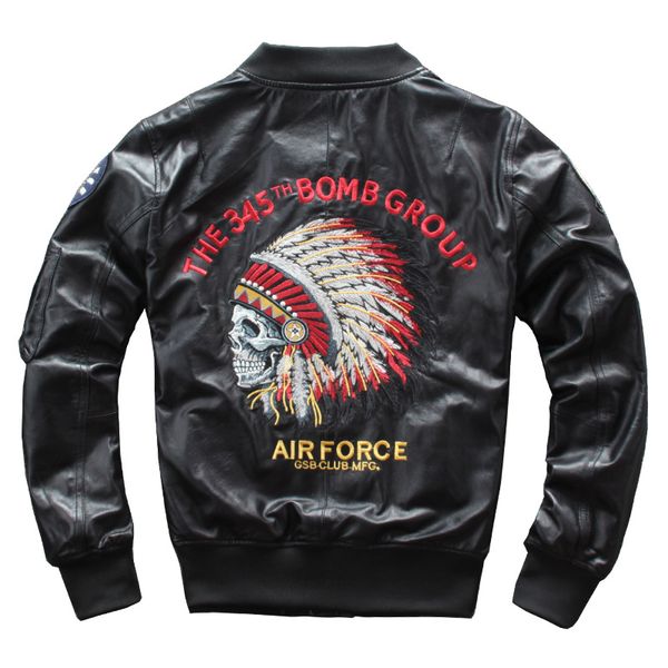 

new genuine leather male sheep leather embroidery repair body ma-1 suit baseball uniform coat, Black