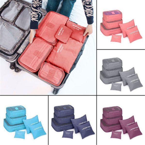 

6pcs waterproof travel clothes storage bags luggage organizer pouch packing cube