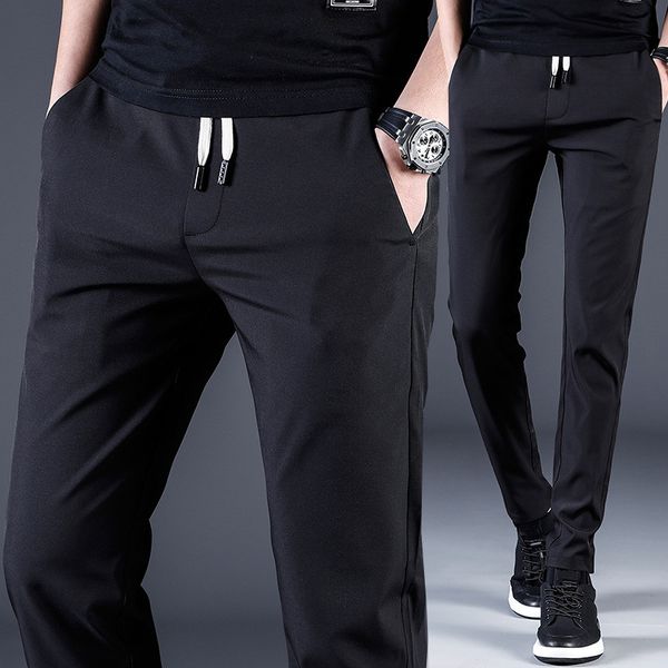 

mrmt 2019 brand spring men's trousers leisure pants quick-drying pants for male elastic belt solid color small straight, Black