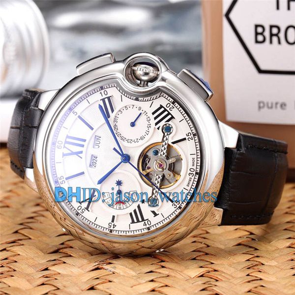 

luxury mens watches car ballon perpetual calendar mechanical automatic watch 316l stainless steel case leather strap 46mm with box c184, Slivery;brown