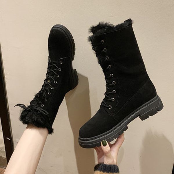

2019 autumn and winter new outdoor snow boots female high tube warm and velvet thickened tube cotton students, Black