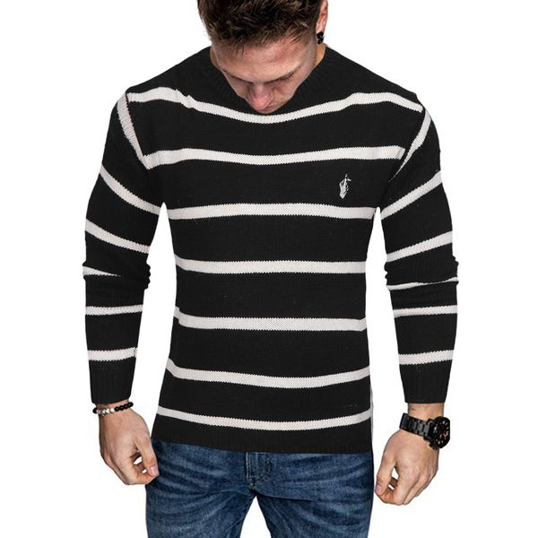 

men's fashion autumn and winter sweaters simple stripe design casual sweater blouse erkek kazak, White;black