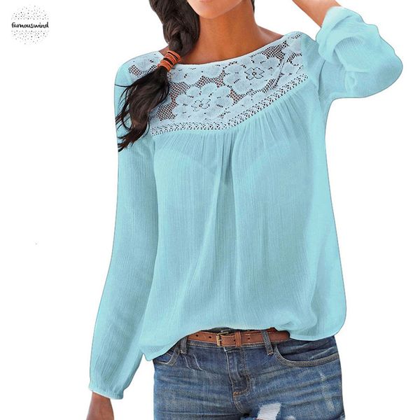 

chiffon women blouses fashion casual long sleeve women shirts lace blouse patchwork tunic regular blusas mujer plus size 30, White