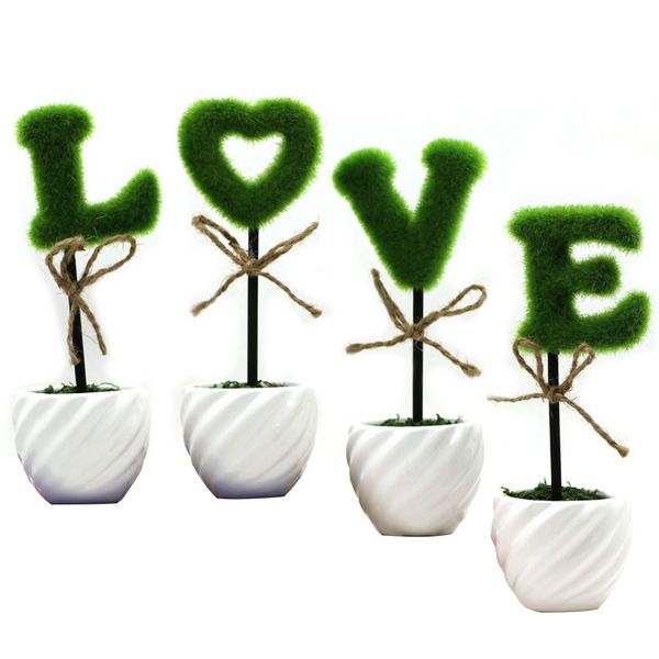 

4pcs artificial plant decorative letter pattern fake plant home decor