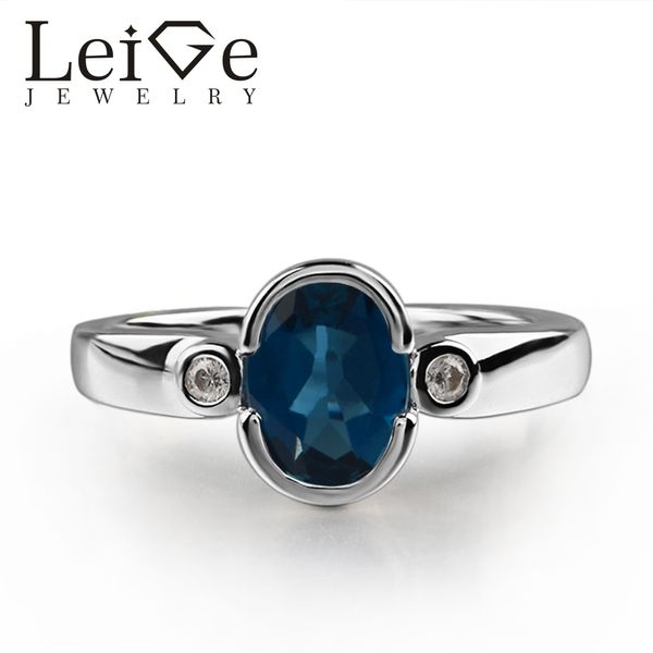 

925 silver london blue z ring oval cut blue gemstone bezel setting promise rings for women romantic gifts, Golden;silver
