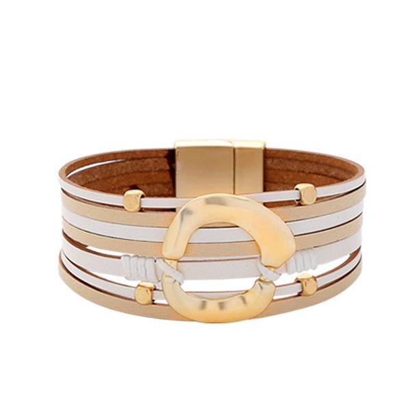

charm women leather bracelet jewelry ladies multilayer boho wrap magnetic bracelets & bangles for women men gift, Golden;silver
