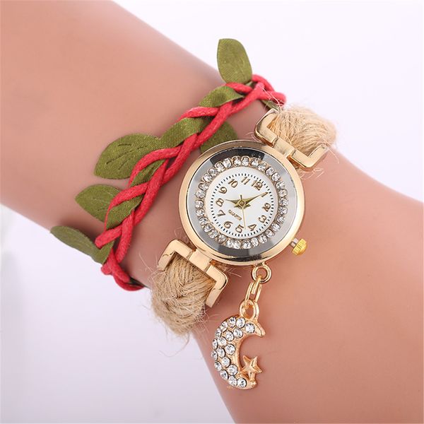 

braid bracelet watch ladies pendant moon quartz watch festival gift senhoras assistir w, Slivery;brown