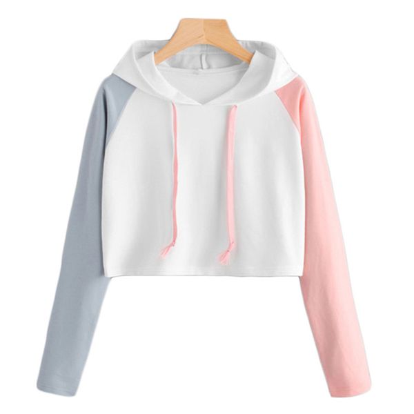 

alien print contrast sleeve graphic hoodie women patchwork long sleeve crop active pullovers casual sweatshirt, Black