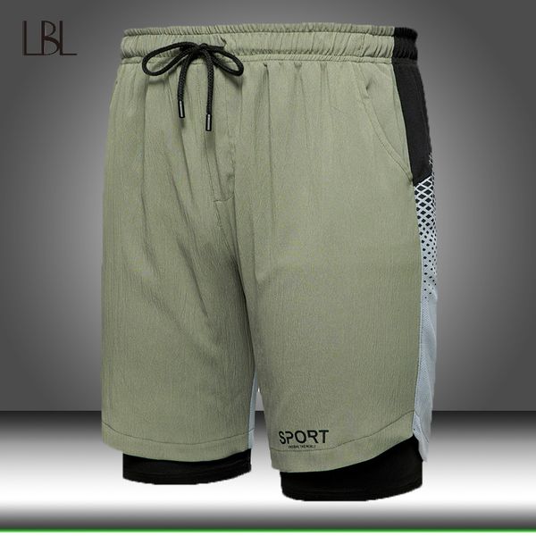 

summer casual shorts men 2 in 1 army green gym fitness bodybuilding cargo shorts mens outdoor breathable quick dry short pant, White;black