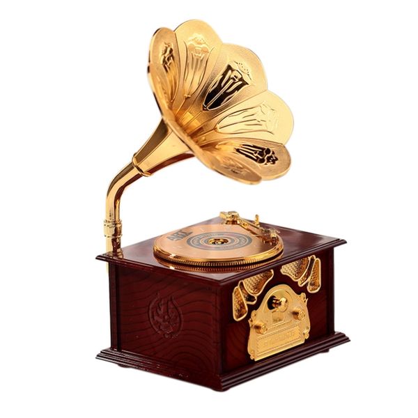 

gramophone shaped classic vintage music box hand crank type music box movement diy romantic christmas present drop shipping