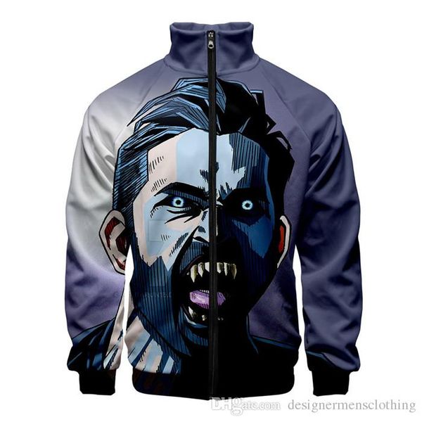 

mens derekhale 3d print designer jackets stand collar pocket jackets zipper double sided long sleeve spring casual mens coat, Black;brown