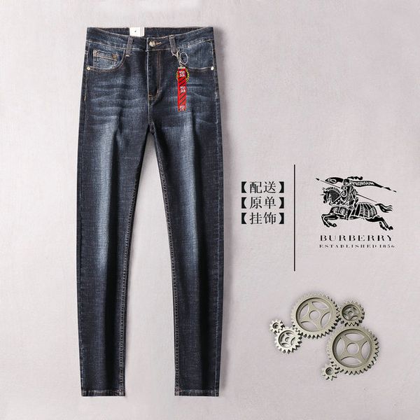 

burberri mens designer jeans luxury slim jeans high end fashion casual pants motorcycle denim pants hip hop jeans loose denim, Blue