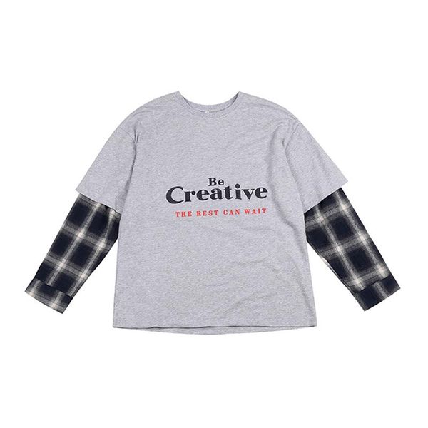 

women's new korean fashion fake two piece sleeve sweatshirt o-neck letter printing loose long sleeve couple t-shirt t200425, White;black