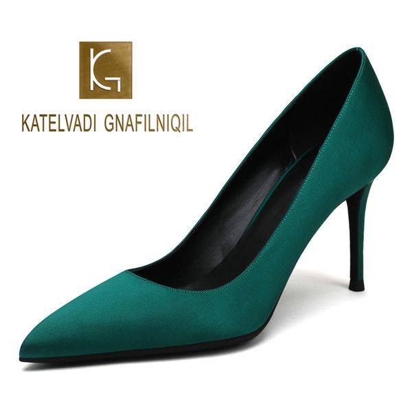 

katelvadi 8cm heels wedding shoes green satin zapatos mujer fashion women's summer footwear,k-326, Black;white