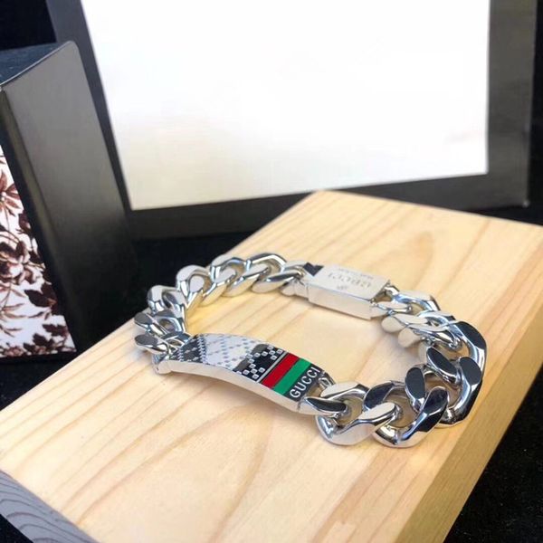 

charming luxurious iced out stainless steel branded g men punk titanium bracelets fashion miami cuban link chain hip hop v love bracelet, Black