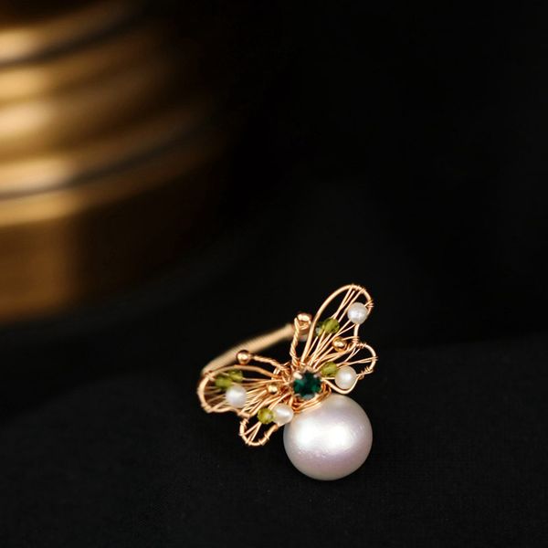 

daimi natural pearl ring handmade design bee ring for women gift, Golden;silver