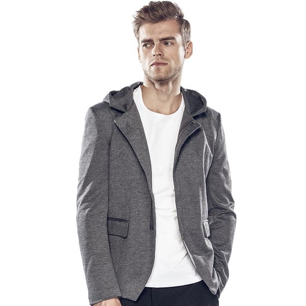 

autumn winter new men blazers coat double-sided large body zipper jacket men's british style casual long-sleeve hooded suit coat, White;black