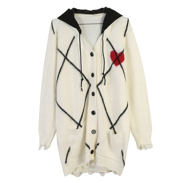 

2019 autumn women sweater regular long sleeve hooded cardigan black white panelled brand sweater women clothes limingmo, White;black