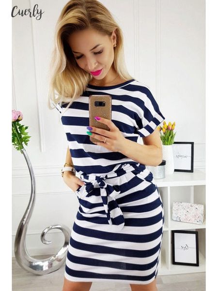 

new 2020 spring summer dress casual bandage bodycon dress short sleeve casual dresses pocket cotton striped mini dress, Black;gray