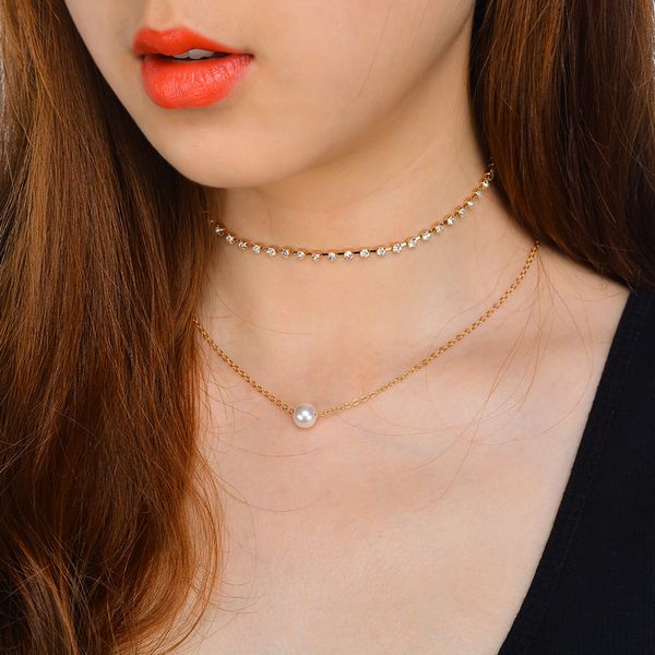 

maxi multi-layer simple pearl with rhinestone claw chain necklace, Silver