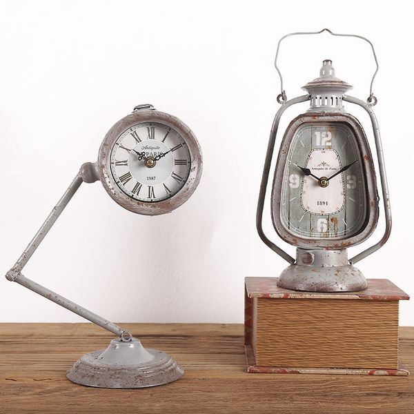 

european industrial retro clocks table lamp lantern clock ornaments home office living room window decoration display props gift