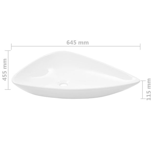 

white ceramic triangular sink 645 x 455 x 115 mm bathroom storage organization