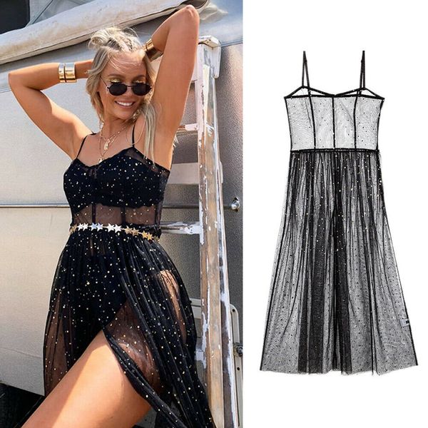 

2019 one piece womens black see-through mesh sheer maxi dress bikinis cover up summer bathing suit soft holiday hot, Blue;gray