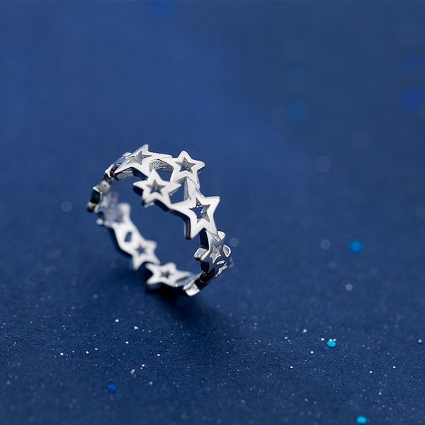 

authentic 100% real.925 sterling silver fine jewelry open stars ring fashion lady's gtlj1459, Golden;silver