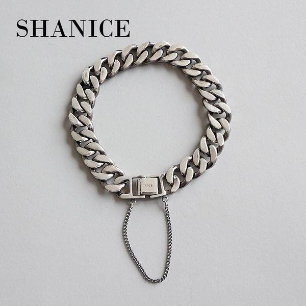

shanice 100% 925 sterling silver punk rock men & women bracelets & bangles hiphop never fade chain bracelet silver jewelry lover, Black