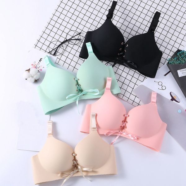 

women candy color bandage push-up bra 2019 new one-piece seamless wire 70 75 80 85 b cup bh lady female cute intimates, Red;black