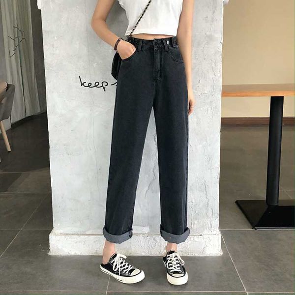 

zosol 2020 новый стиль джинсы свободные прямые черные с высокой талией для похудения широкие брюки, Blue