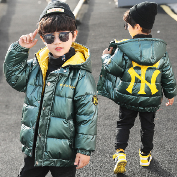 

boys thickening padded hooded coat children outerwear warm clothes baby boys winter jackets for 4-13 years old, Blue;gray