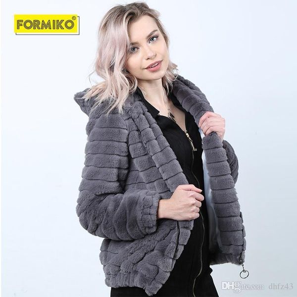 

formiko winter warm hooded faux fur jacket women short furry fake fur winter outerwear 2018 solid color casual party overcoa, Black;brown