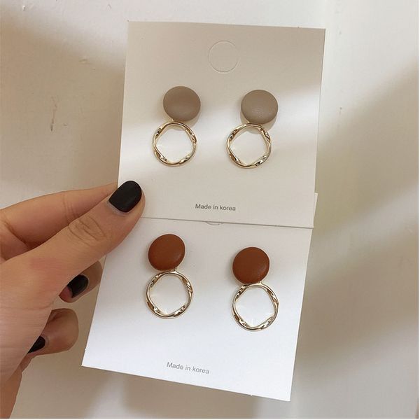 

metal geometric stud leather earrings for women punk vintage round stud earrings female jewelry gift 925 sterling silver new, Golden;silver