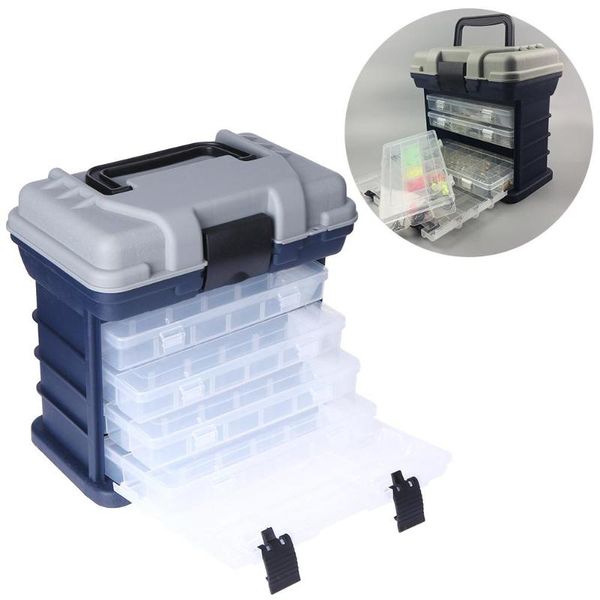 

4 layer fishing storage box movable lure bait hooks tackle tool container with handle plastic case organizer portable outdoor