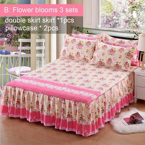 

3pcs/set 150*200cm floral fitted sheet cover thickening plant cashmere sanding non-slip double bed cover skirt and 2 pillowcases