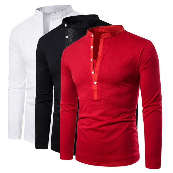 

new mens casual button-down shirts long sleeve basic designed of various styles spring and autumn stand collar henry shirts, White;black