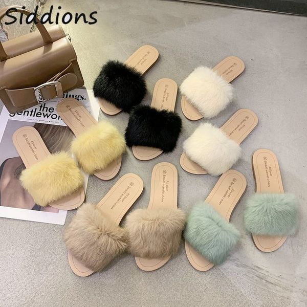 

2020 luxury shoes women designers summer shoes lady pumps slides big size woman feather flats fur slippers peep toe mules, Black