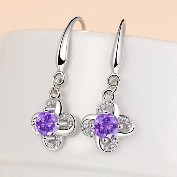 

2020 new fashion clover drop earrings for girls jewelry shiny cz lady 925 silver earring female trendy accessories