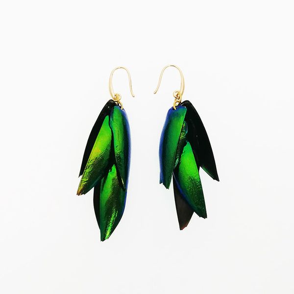 

vanssey vintage fashion thailand natural beetle wings green iridescence brass dangle earrings accessories for women new, Silver