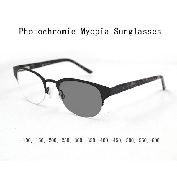 

fashion women cat eye pchromic myopia sunglasses female pure titanium nearsighted glasses shortsighted eyeglasses 0,-1~-6 n5, White;black